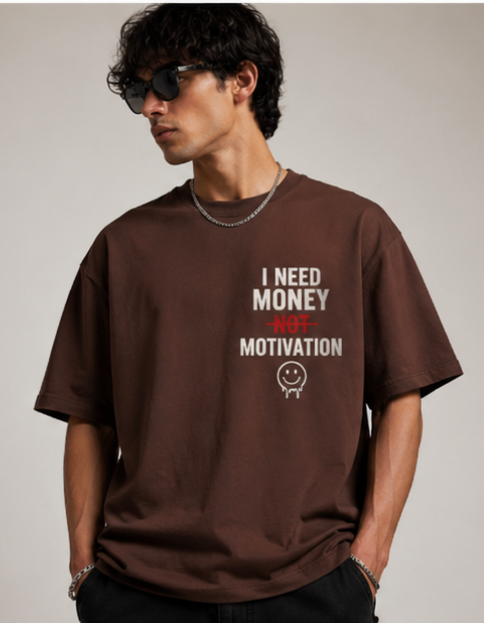 I Need Money Not Motivation Oversized Graphic T-Shirt - Image 3