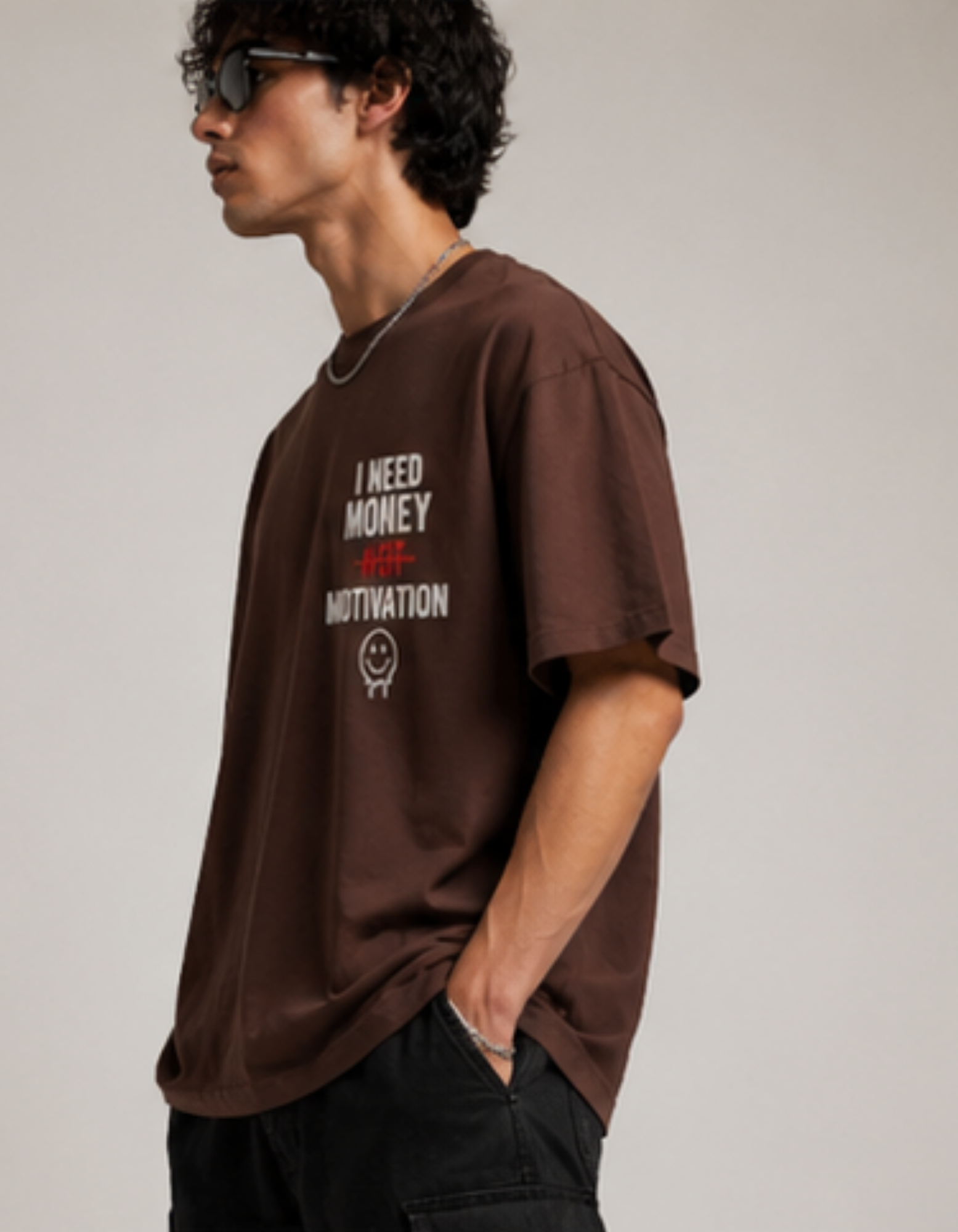 I Need Money Not Motivation Oversized Graphic T-Shirt